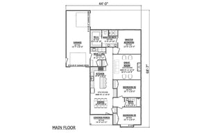 AJ7728-A Contemporary House First Floor Plan, 3 Bedrooms, 2 Bathrooms | Plan 1055 