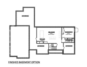 AJ7641-A Modern Transitional House Finished Basement Option Floor Plan, 3 Bedrooms, 2 Bathrooms | Plan VD1065 