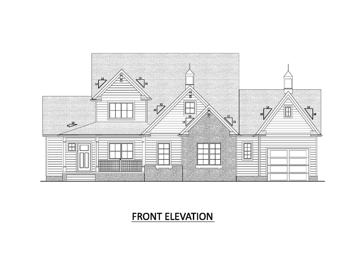 AJ7856-A Craftsman House Front Elevation, 3 to 4 Bedrooms, 2.5 Bathrooms | Plan VD1067