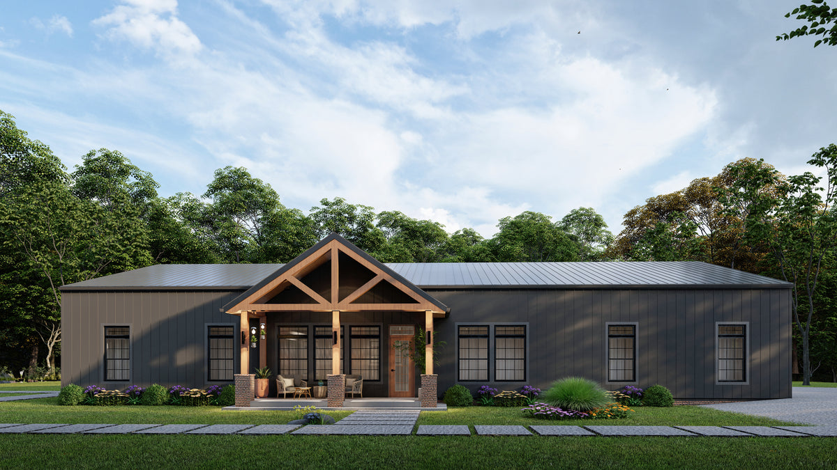 Spacious 5-Bedroom Ranch Plan with Workshop and Split Layout