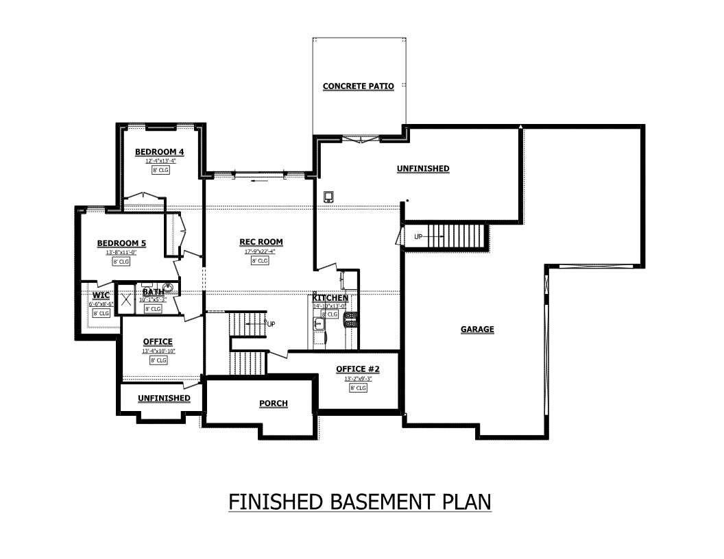 AJ7689-A Craftsman House Basement Floor Plan, 3 Bedrooms, 3.5 Bathrooms | Plan 1018 