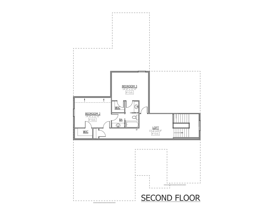 AJ7690-A Craftsman House Second Floor Plan, 3 to 4 Bedrooms, 2.5 Bathrooms | Plan 1019 