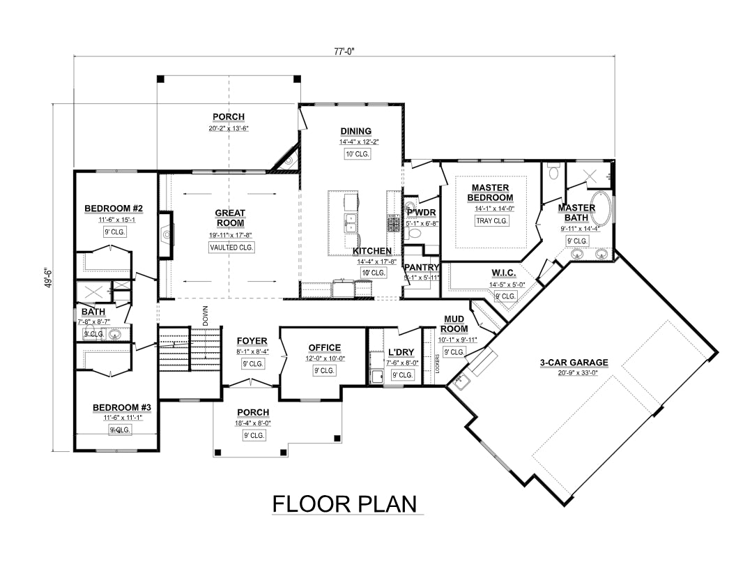 AJ7692-A Craftsman House First Floor Plan, 3 Bedrooms, 2.5 Bathrooms | Plan 1030 