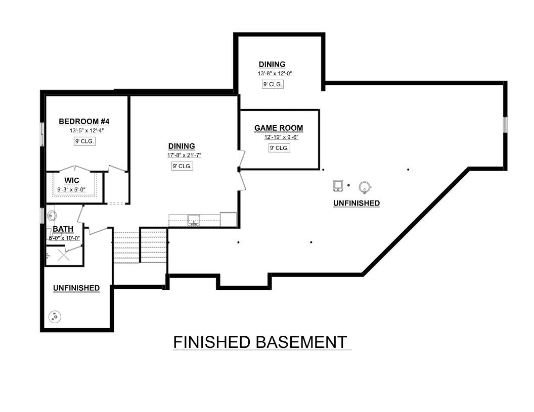 AJ7692-A Craftsman House Basement Floor Plan, 3 Bedrooms, 2.5 Bathrooms | Plan 1030 