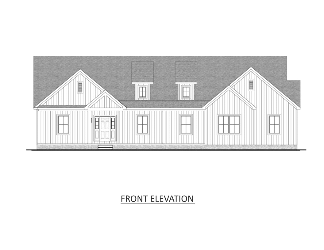 AJ7693-A Farmhouse Ranch House Front Elevation, 3 Bedrooms, 2 Bathrooms | Plan 1031 