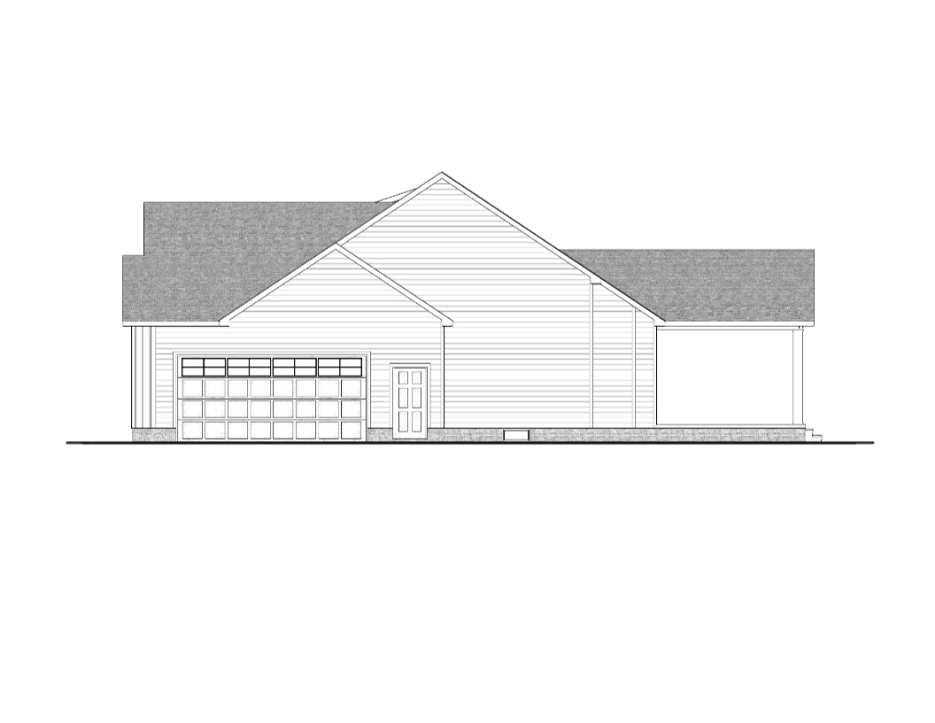 AJ7693-A Farmhouse Ranch House Right Elevation, 3 Bedrooms, 2 Bathrooms | Plan 1031 