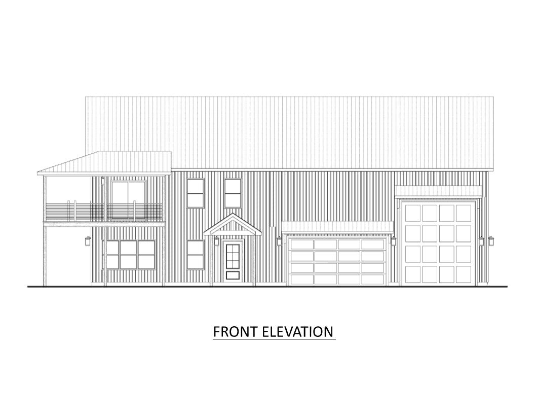 AJ7694-A Barndominium House Front Elevation, 3 Bedrooms, 2.5 Bathrooms | Plan 1036 