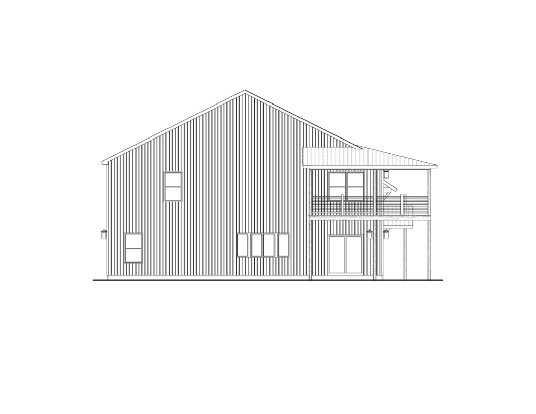AJ7694-A Barndominium House Left Elevation, 3 Bedrooms, 2.5 Bathrooms | Plan 1036 