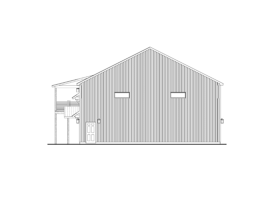 AJ7694-A Barndominium House Right Elevation, 3 Bedrooms, 2.5 Bathrooms | Plan 1036 