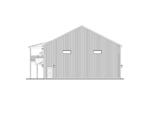 AJ7694-A Barndominium House Right Elevation, 3 Bedrooms, 2.5 Bathrooms | Plan 1036 