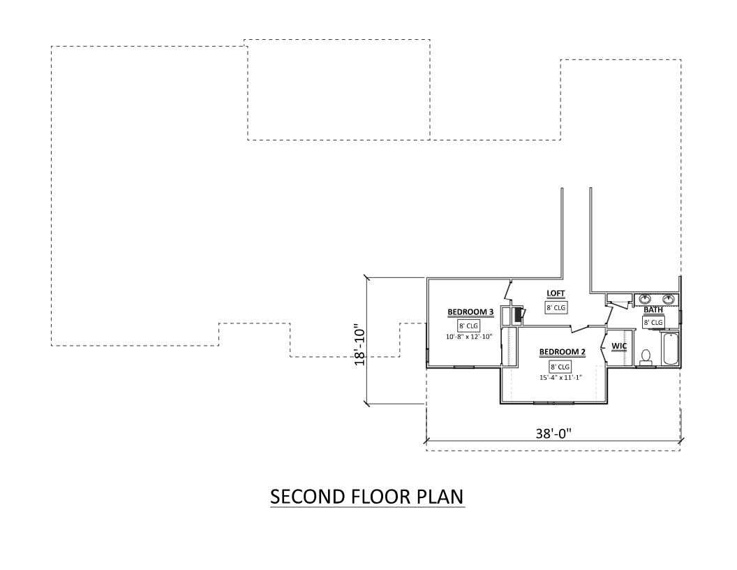 AJ7696-A Country House Second Floor Plan, 3 to 5 Bedrooms, 2.5 to 3.5 Bathrooms | Plan 1039