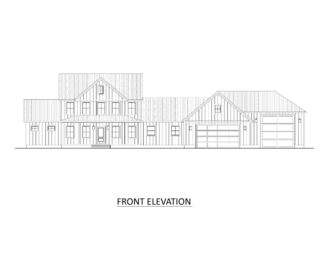 AJ7697-A Modern Farmhouse Front Elevation, 3 Bedrooms, 2.5 Bathrooms | Plan 1040 