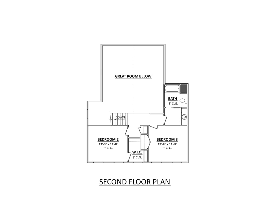 AJ7697-A Modern Farmhouse Second Floor Plan, 3 Bedrooms, 2.5 Bathrooms | Plan 1040 