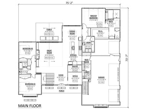 AJ7698-A Modern Farmhouse First Floor Plan, 3 Bedrooms, 2.5 Bathrooms | Plan 1042 