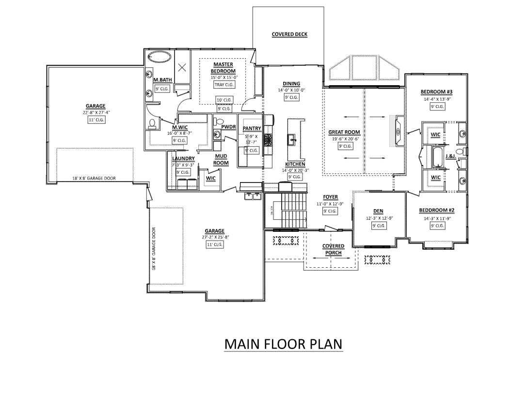 AJ7699-A Craftsman House First Floor Plan, 3 Bedrooms, 2.5 Bathrooms | Plan 1043