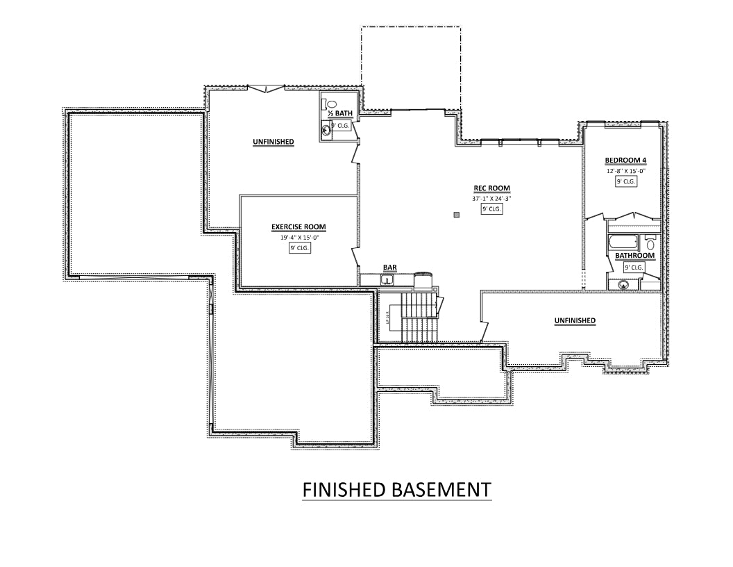 AJ7699-A Craftsman House Basement Floor Plan, 3 Bedrooms, 2.5 Bathrooms | Plan 1043