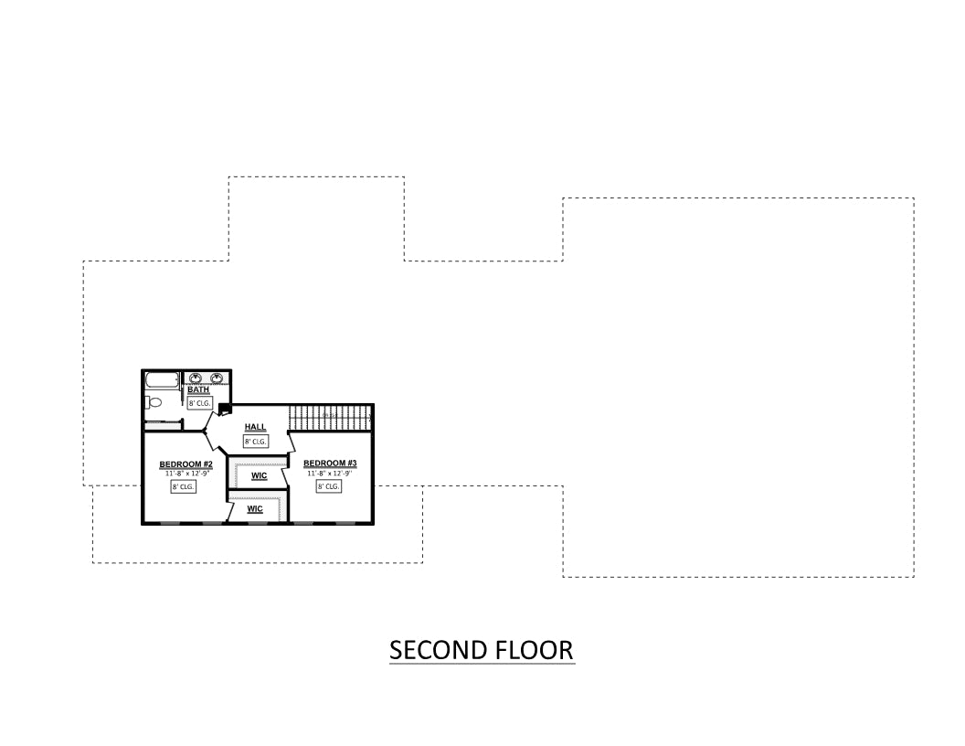 AJ7700-A Modern Farmhouse Second Floor Plan, 3 Bedrooms, 2.5 Bathrooms | Plan 1044 