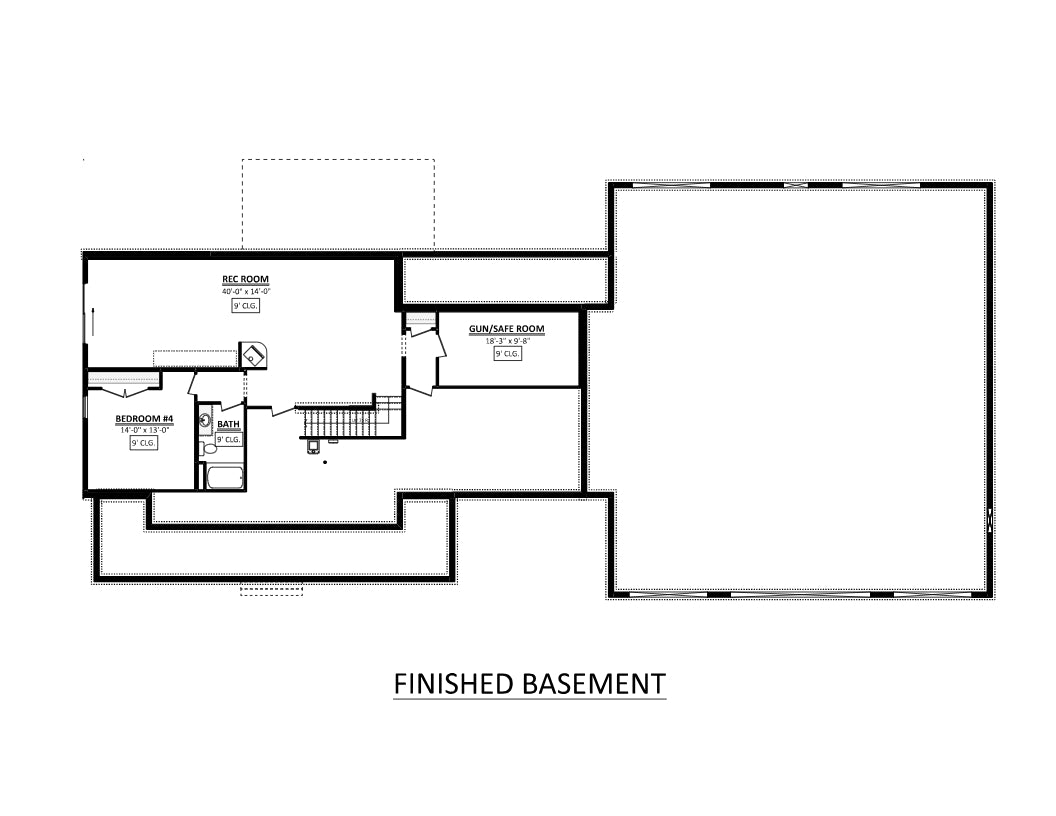 AJ7700-A Modern Farmhouse Basement Floor Plan, 3 Bedrooms, 2.5 Bathrooms | Plan 1044 