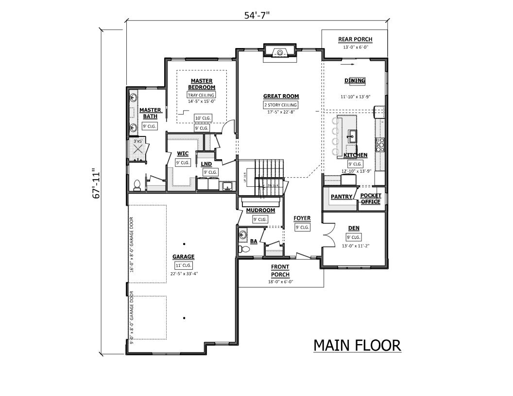 AJ7701-A Traditional House First Floor Plan, 4 Bedrooms, 3.5 Bathrooms | Plan 1045 