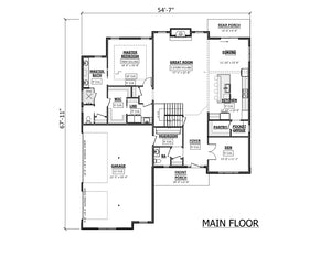 AJ7701-A Traditional House First Floor Plan, 4 Bedrooms, 3.5 Bathrooms | Plan 1045 