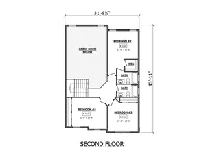 AJ7701-A Traditional House Second Floor Plan, 4 Bedrooms, 3.5 Bathrooms | Plan 1045 