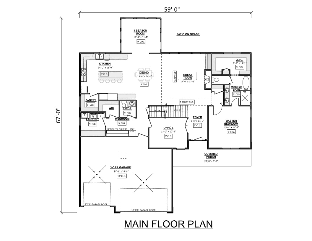 AJ7702-A Craftsman House First Floor Plan, 3 Bedrooms, 2.5 Bathrooms | Plan 1046 