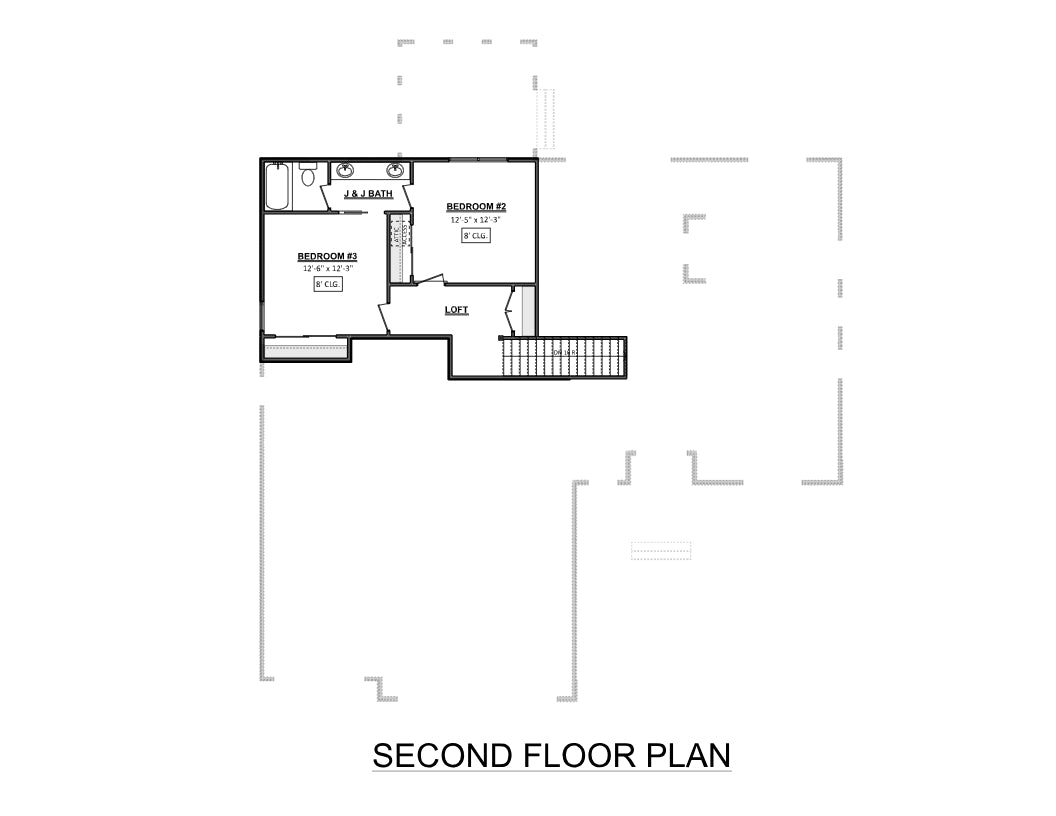 AJ7702-A Craftsman House Second Floor Plan, 3 Bedrooms, 2.5 Bathrooms | Plan 1046 