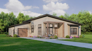 AJ7728-A Contemporary House, 3 Bedrooms, 2 Bathrooms | Plan 1055 Exterior-2