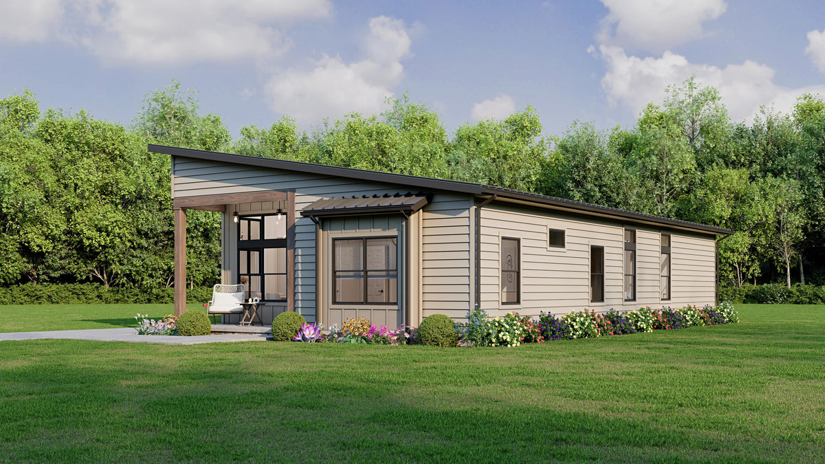 AJ7728-A Contemporary House, 3 Bedrooms, 2 Bathrooms | Plan 1055 Exterior-3