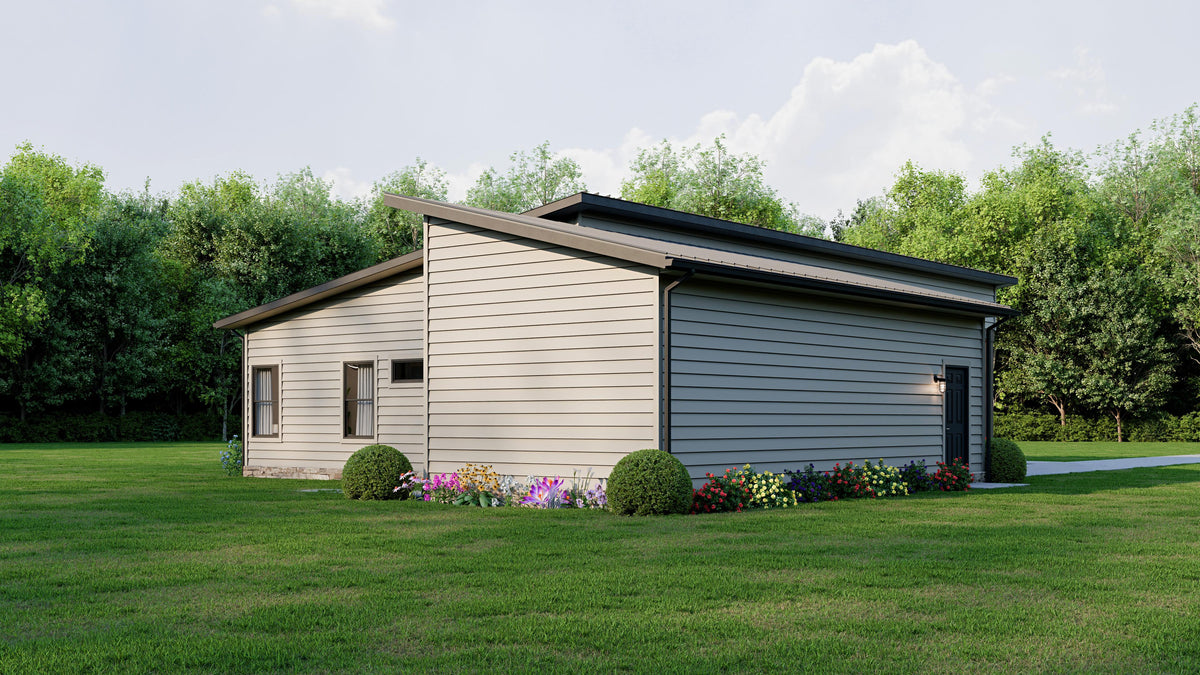 AJ7728-A Contemporary House, 3 Bedrooms, 2 Bathrooms | Plan 1055 Exterior-4