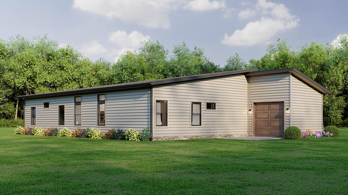 AJ7728-A Contemporary House, 3 Bedrooms, 2 Bathrooms | Plan 1055 Exterior-5