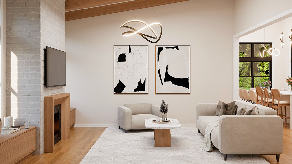 AJ7728-A Contemporary House Great Room, 3 Bedrooms, 2 Bathrooms | Plan 1055 
