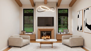 AJ7728-A Contemporary House Great Room, 3 Bedrooms, 2 Bathrooms | Plan 1055 