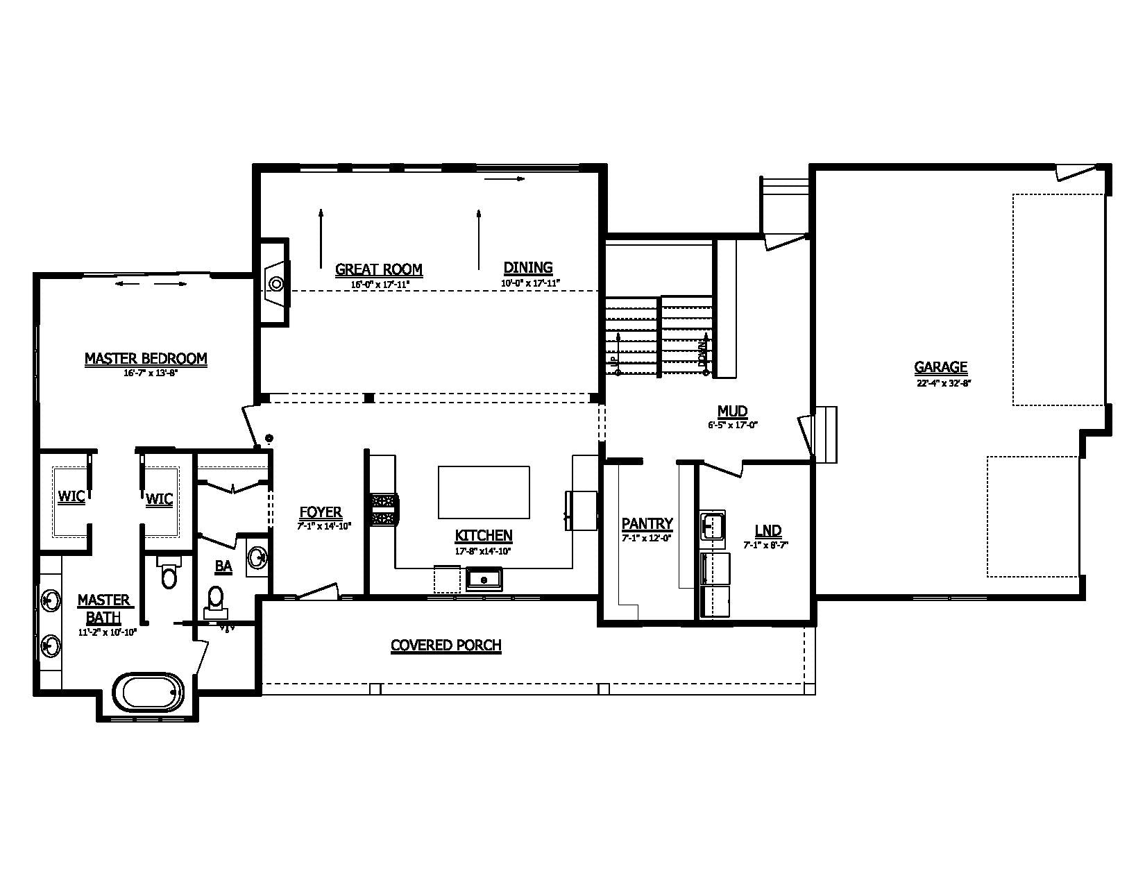 AJ7672-A Modern Farmhouse First Floor Plan, 3 Bedrooms, 2.5 Bathrooms | Plan 1005 