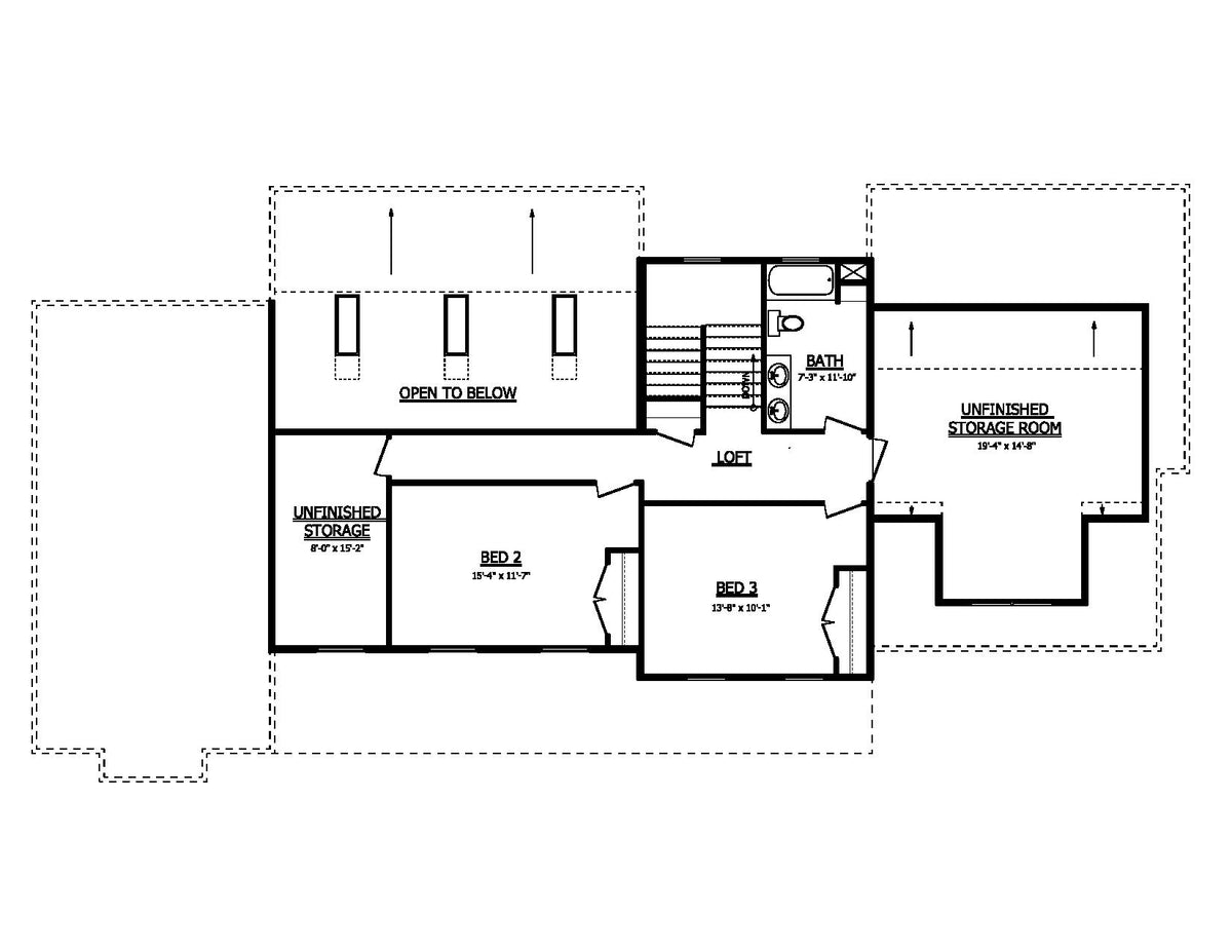 AJ7672-A Modern Farmhouse Second Floor Plan, 3 Bedrooms, 2.5 Bathrooms | Plan 1005 