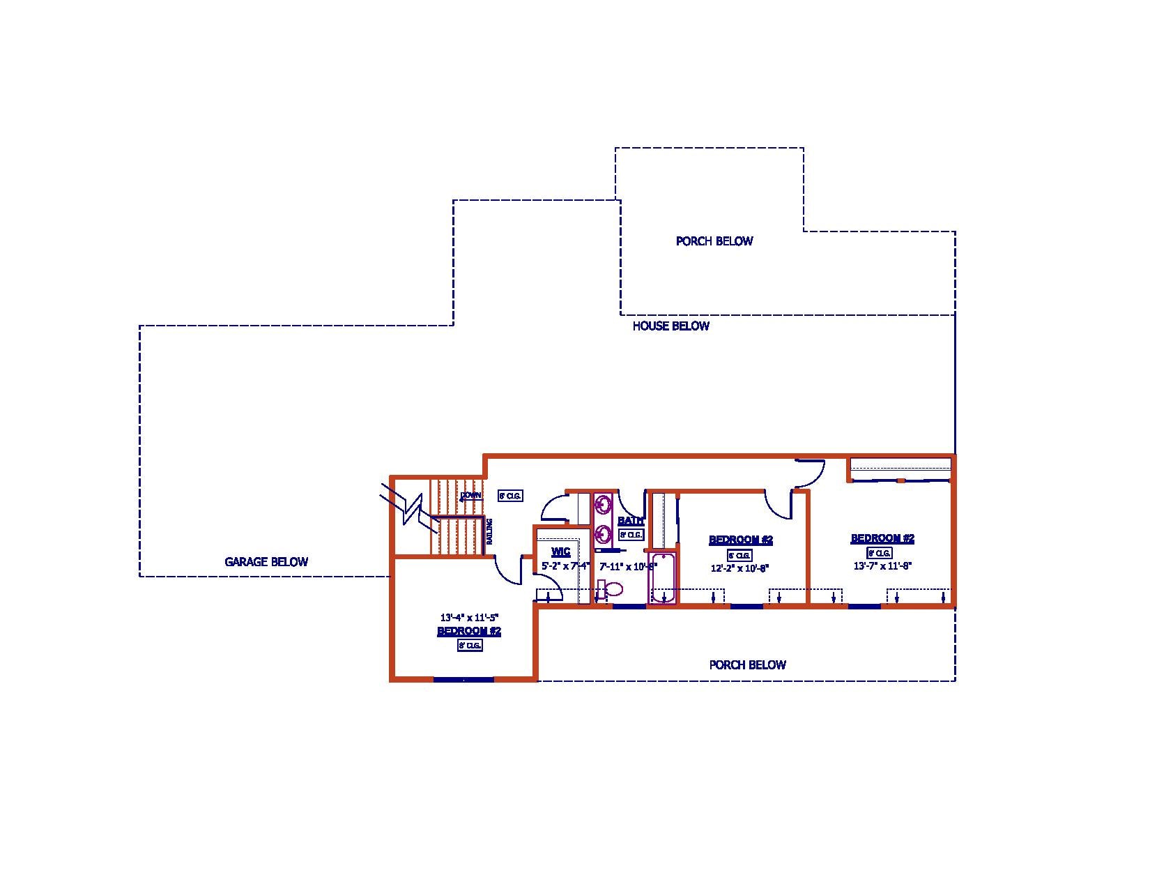 AJ7673-A Modern Farmhouse Second Floor Plan, 4 Bedrooms, 2.5 Bathrooms | Plan 1007 