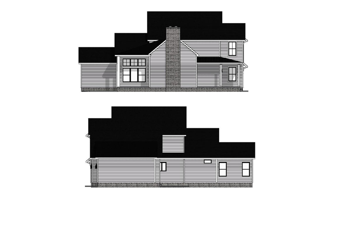 AJ7681-A Modern Farmhouse Left and Right Elevation, 3 Bedrooms, 2.5 Bathrooms | Plan 1013 