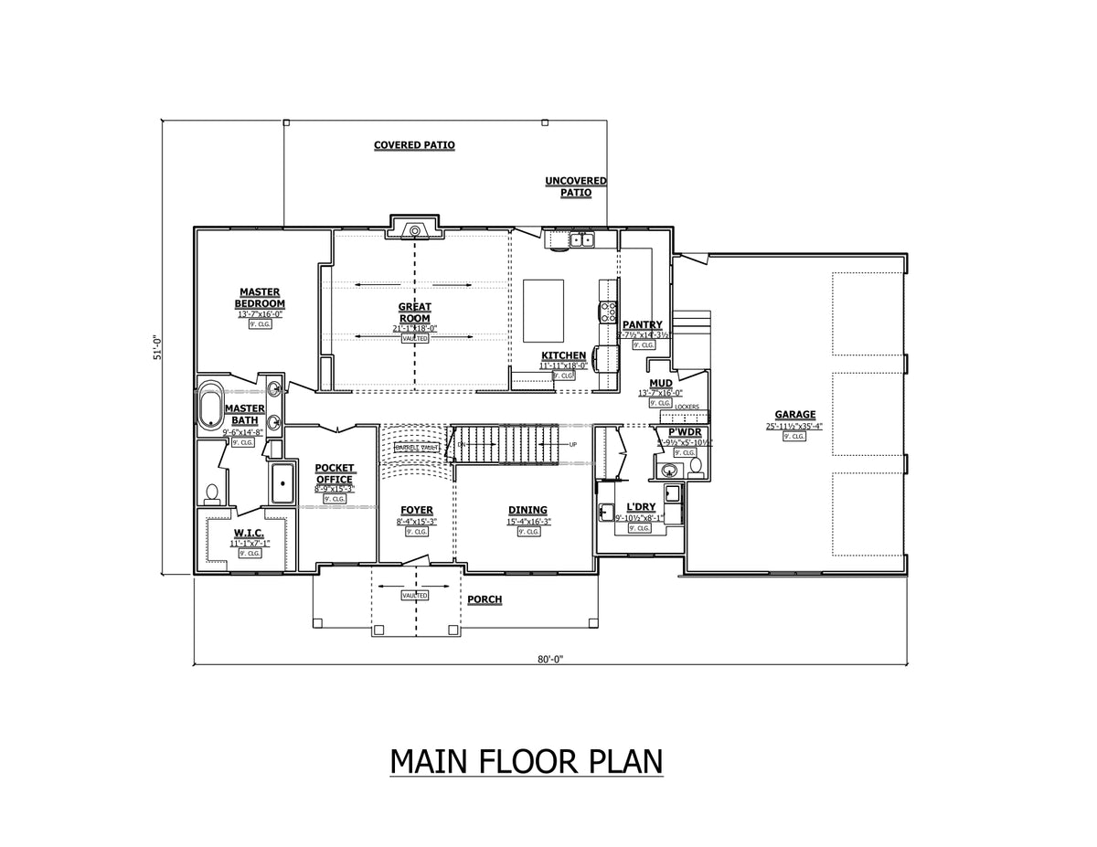 AJ7682-A Modern Farmhouse First Floor Plan, 4 Bedrooms, 2.5 Bathrooms | Plan 1016