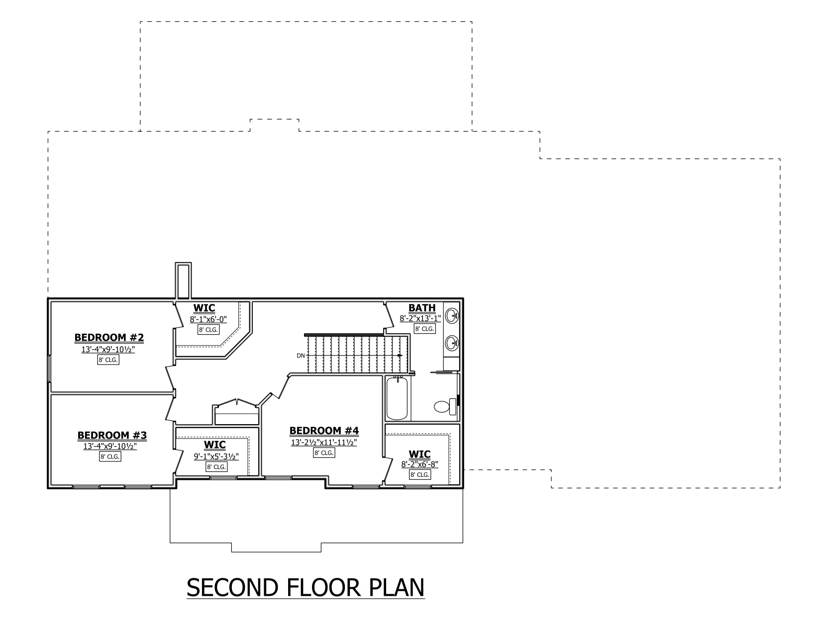 AJ7682-A Modern Farmhouse Second Floor Plan, 4 Bedrooms, 2.5 Bathrooms | Plan 1016