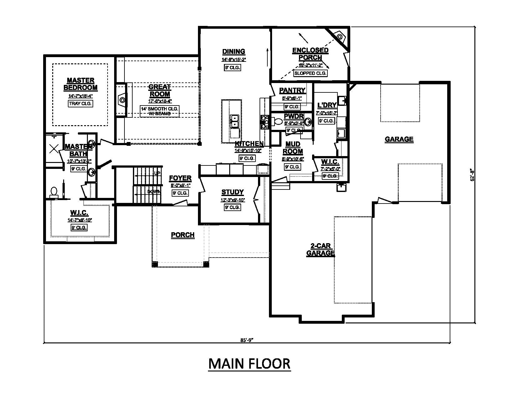 AJ7691-A Country House First Floor Plan, 3 Bedrooms, 2.5 Bathrooms | Plan 1021 