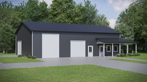 Versatile Barndominium Garage with Expansive Wraparound Porch Design