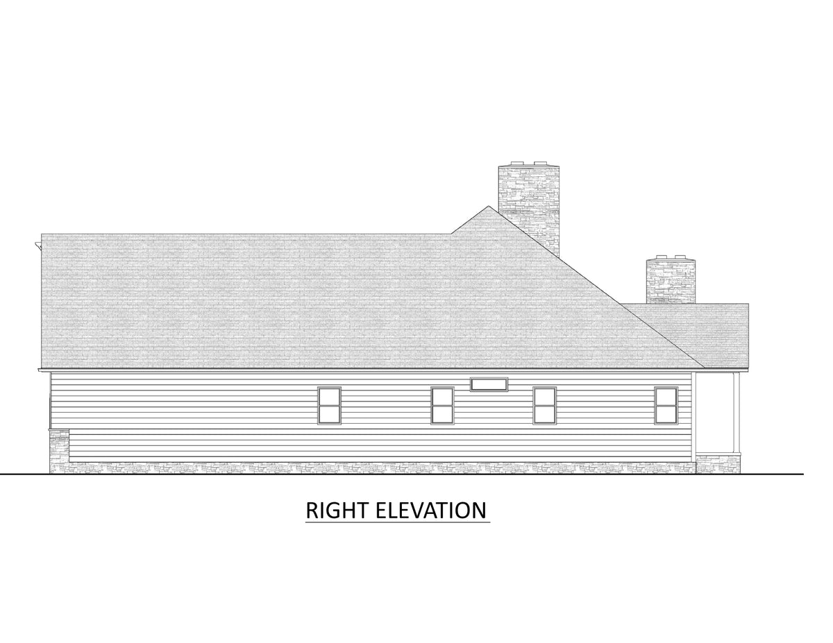 AJ7716-A Craftsman Ranch House Right Elevation, 3 Bedrooms, 2.5 Bathrooms | Plan 1061 