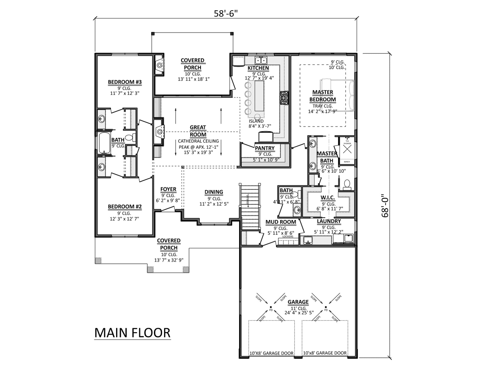 AJ7716-A Craftsman Ranch House, 3 Bedrooms, 2.5 Bathrooms | Plan 1061 Exterior