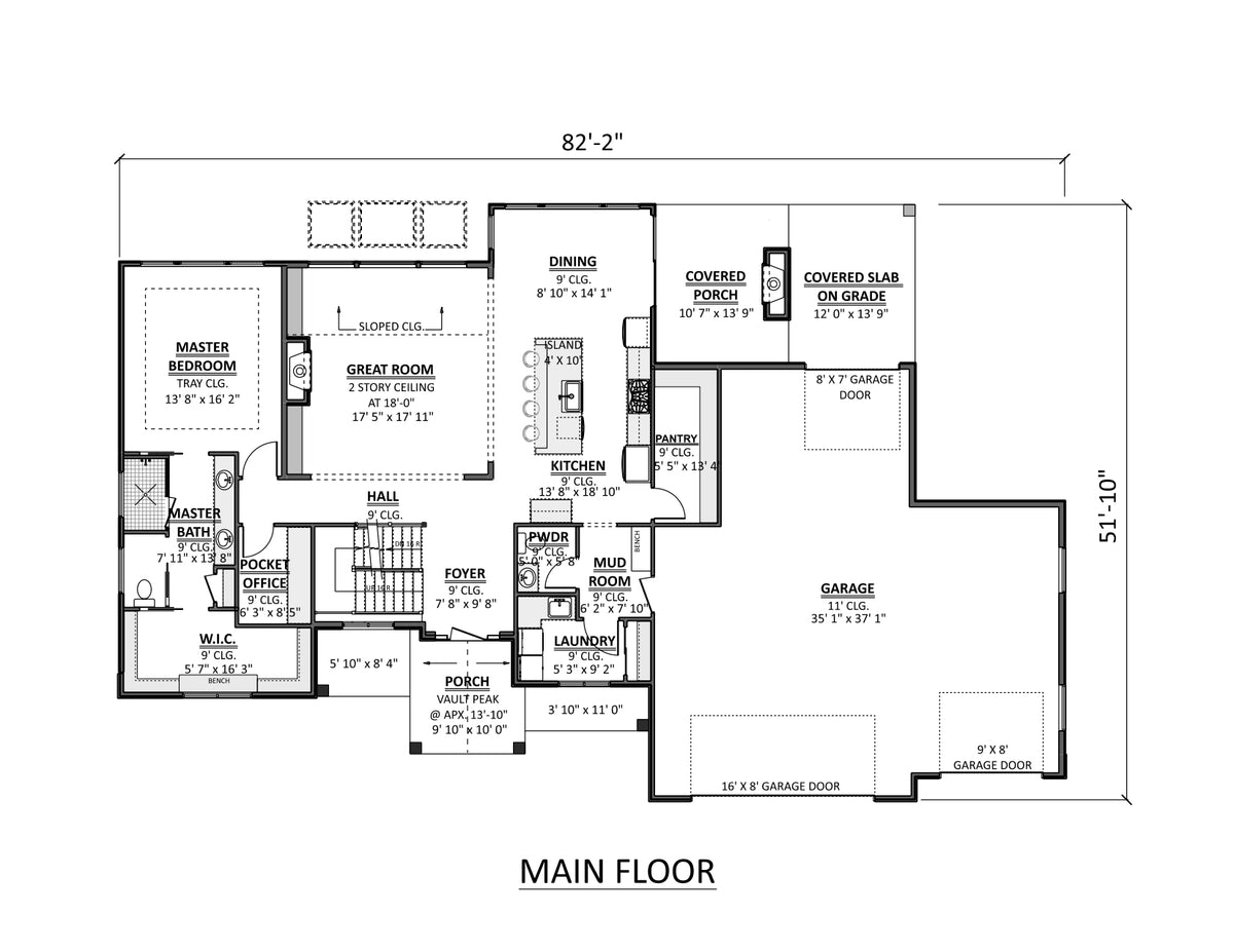 AJ7726-A Craftsman House First Floor Plan, 3 Bedrooms, 2.5 Bathrooms | Plan 1063