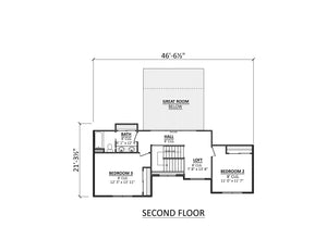 AJ7726-A Craftsman House Second Floor Plan, 3 Bedrooms, 2.5 Bathrooms | Plan 1063 