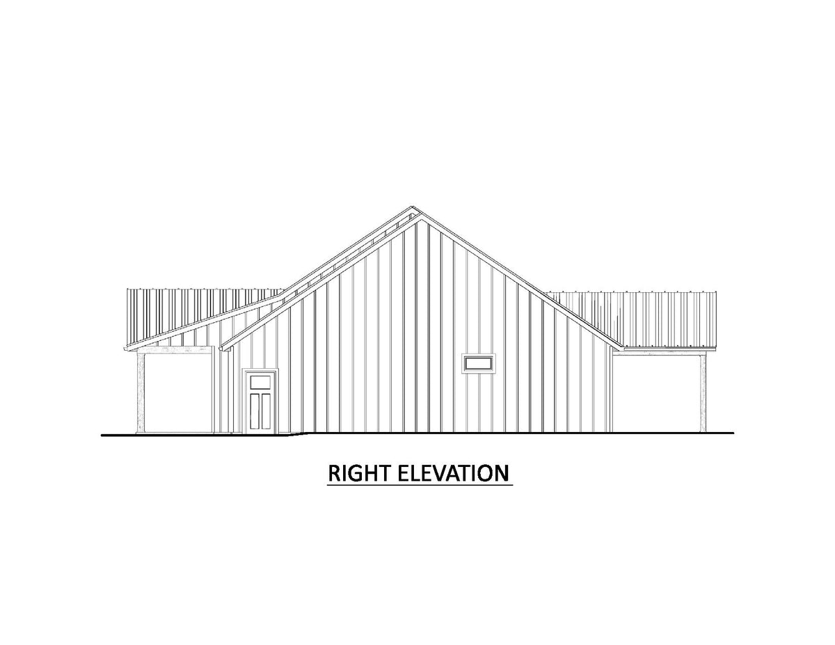AJ7727-A Modern Farmhouse Right Elevation, 3 Bedrooms, 2 Bathrooms | Plan 1064 