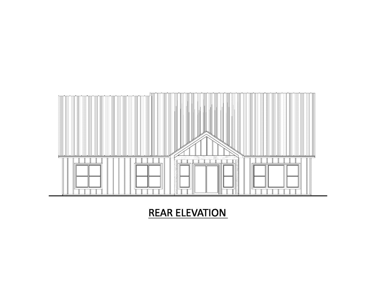 AJ7727-A Modern Farmhouse Rear Elevation, 3 Bedrooms, 2 Bathrooms | Plan 1064