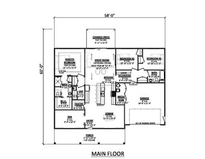 AJ7727-A Modern Farmhouse First Floor Plan, 3 Bedrooms, 2 Bathrooms | Plan 1064 
