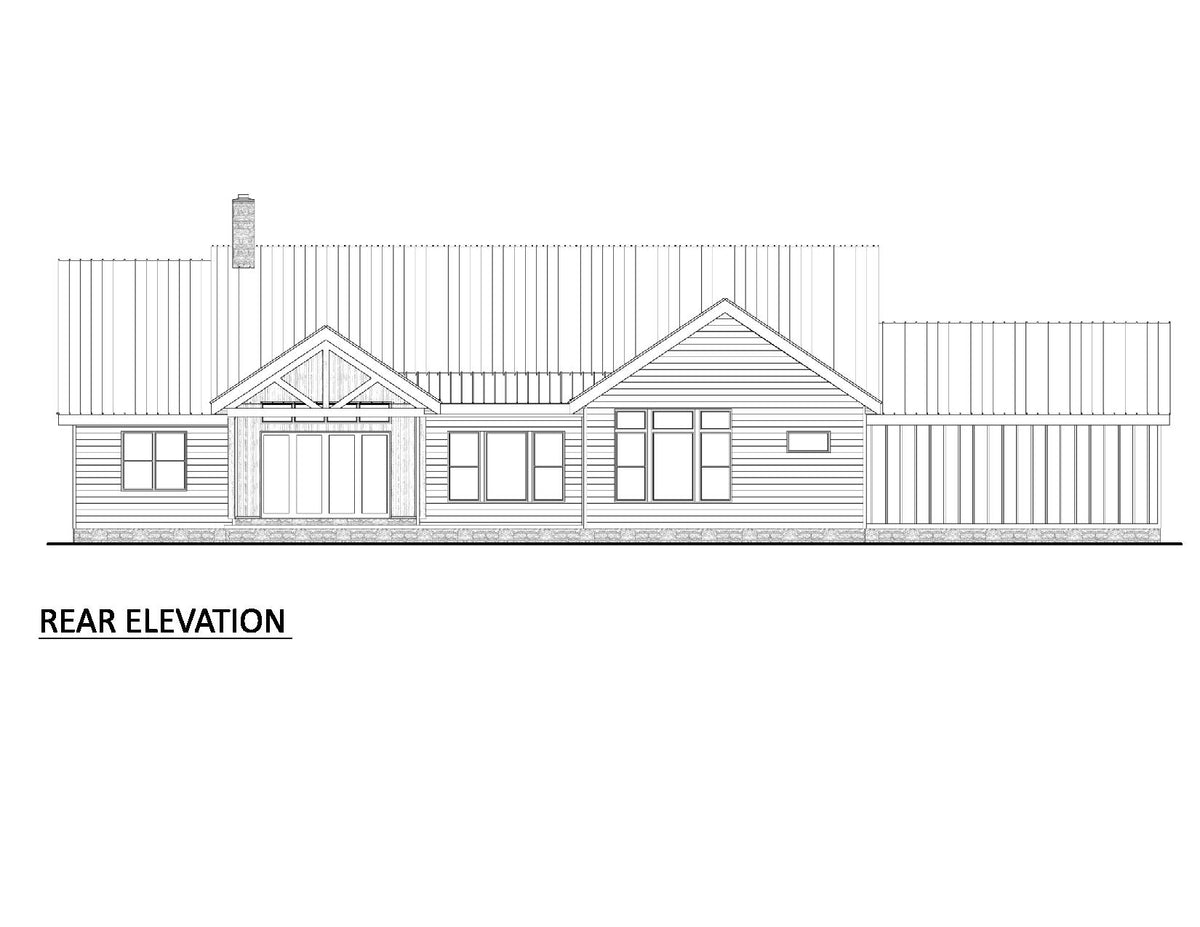AJ8343-A Contemporary Farmhouse, 3 Bedrooms, 2.5 Bathrooms | Plan 1072 House Plan Rear Elevation