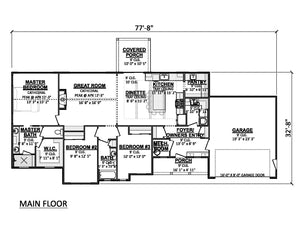 AJ8451-A Modern Farmhouse, 3 Bedrooms, 2 Bathrooms | Plan 1073 House Plan First Floor Plan